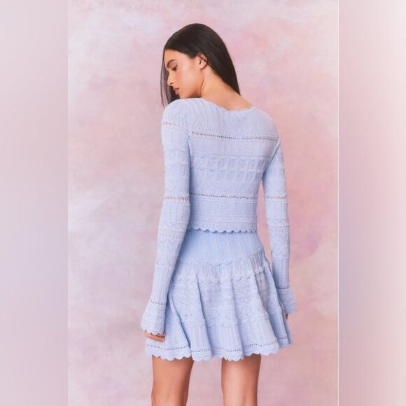 NEW LoveShackFancy Media Pointelle Scallop Cardigan in Morning Tide Blue | sz S - Picture 6 of 14